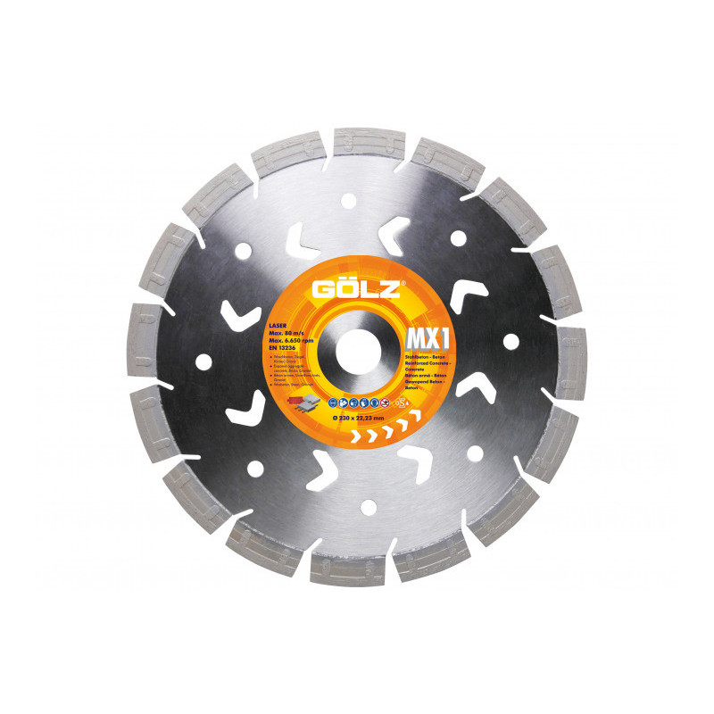 GOLZ MX1 - DISQUE DIAMANT TOUT MATERIAUX GAMME EXCELLENCE - COUPE A SEC - POUR MEULEUSE DIAM 115/125/230 - 2PC