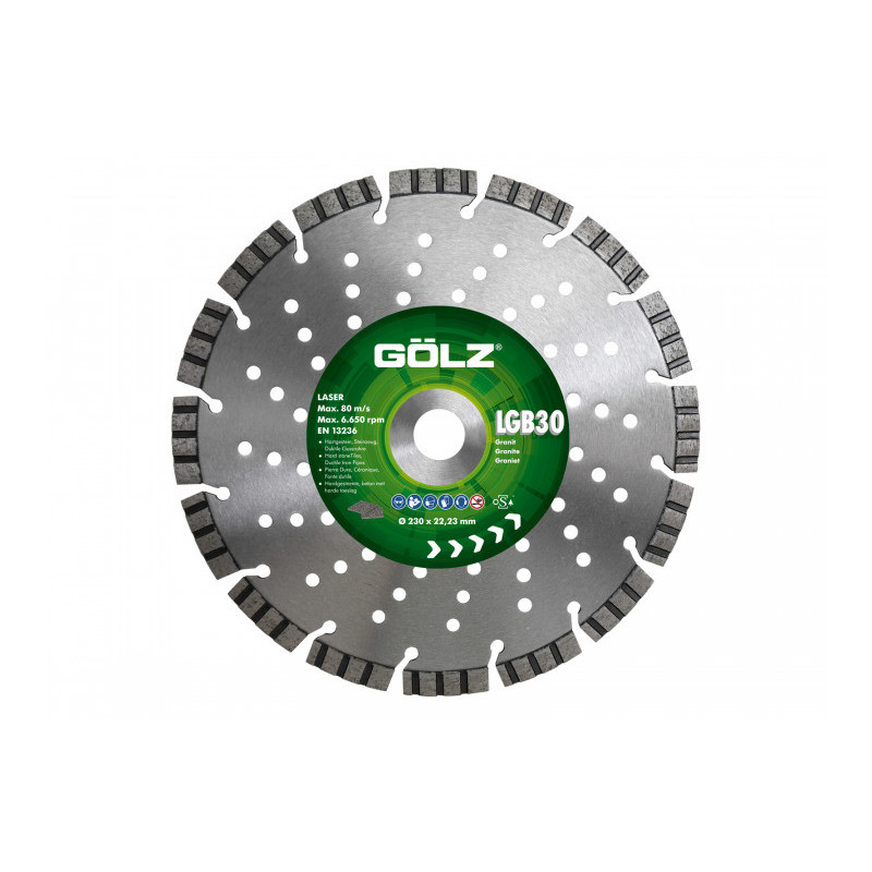 GOLZ LGB30- DISQUE DIAMANT GRANIT PREMIUM - COUPE A SEC - POUR MEULEUSE DIAM 125/230 - 2PC