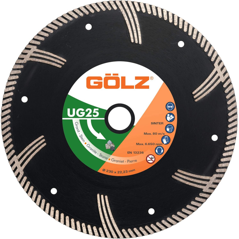 GOLZ UG25 - DISQUE DIAMANT GRANIT TURBO - COUPE A SEC - POUR MEULEUSE DIAM 125/230 - 2PC