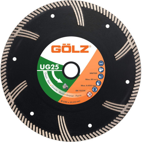 GOLZ UG25 - DISQUE DIAMANT GRANIT TURBO - COUPE A SEC - POUR MEULEUSE DIAM 125/230 - 2PC