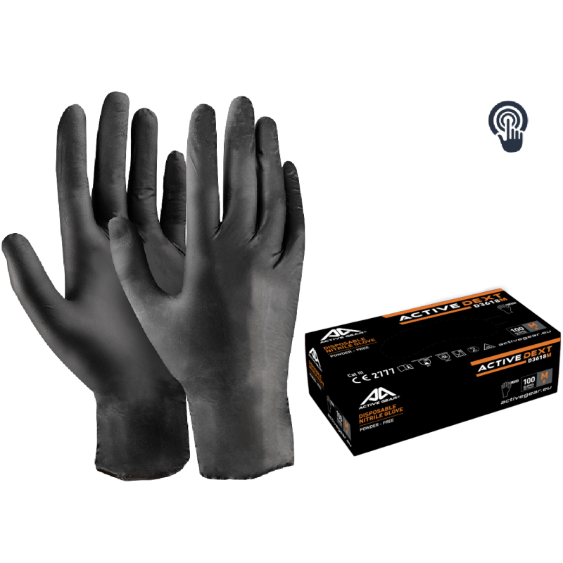 ACTIVE GEAR - GANT NITRILE NOIR NON POUDRE 4.0G - ACTIVE DEXT D3620 - 50 BOITES