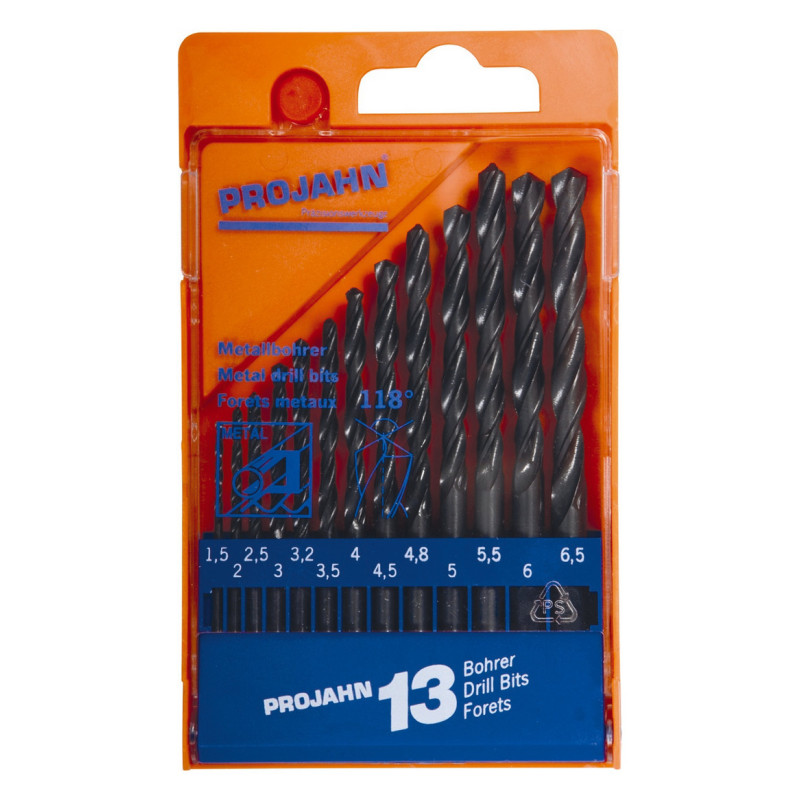 PROJAHN - COFFRET DE FORETS DIN 338 HSS ECO DIAM 1,5-6,5MM PAR 0,5MM + 3,2MM + 4,8MM - 13PCS