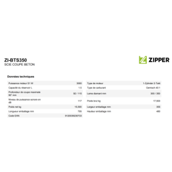ZIPPER - DECOUPEUSE BETON A ESSENCE ZI-BTS350