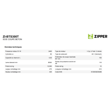 ZIPPER - DECOUPEUSE BETON A ESSENCE ZI-BTS300T