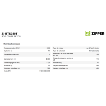 ZIPPER - DECOUPEUSE BETON A ESSENCEZI-BTS350T