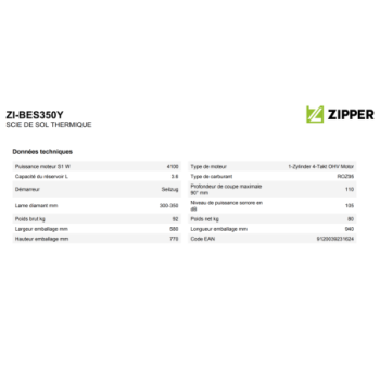 ZIPPER - SCIE A SOL THERMIQUE ZI-BES350Y