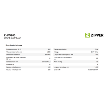 ZIPPER - COUPE CARREAUX ELECTRIQUE  ZI-FS200