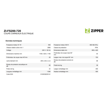 ZIPPER - COUPE CARREAUX ELECTRIQUE  ZI-FS200-720