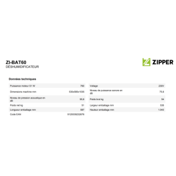 ZIPPER - DESHUMIDIFICATEUR ZI-BAT60