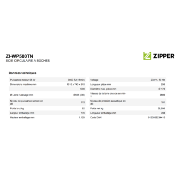 ZIPPER - SCIE A BUCHES 505MM 230V ZI-WP500TN