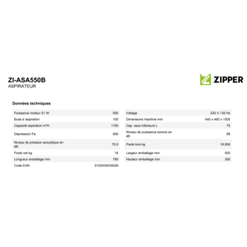 ZIPPER - ASPIRATEUR ZI-ASA550B