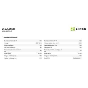 ZIPPER - ASPIRATEUR ZI-ASA550E